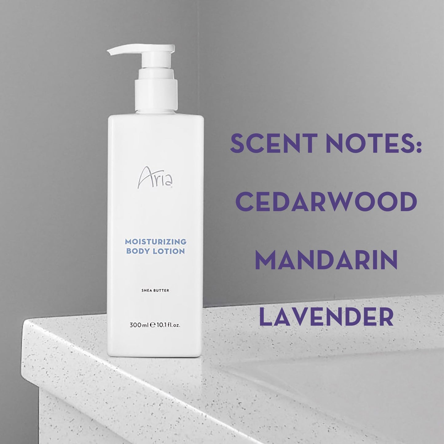 Aria Moisturizing Body Lotion - Hydrating Shea Butter - Scented with Cedarwood, Green Mandarin, Lavender - Vegas Hotel Body Lotion - 10 oz