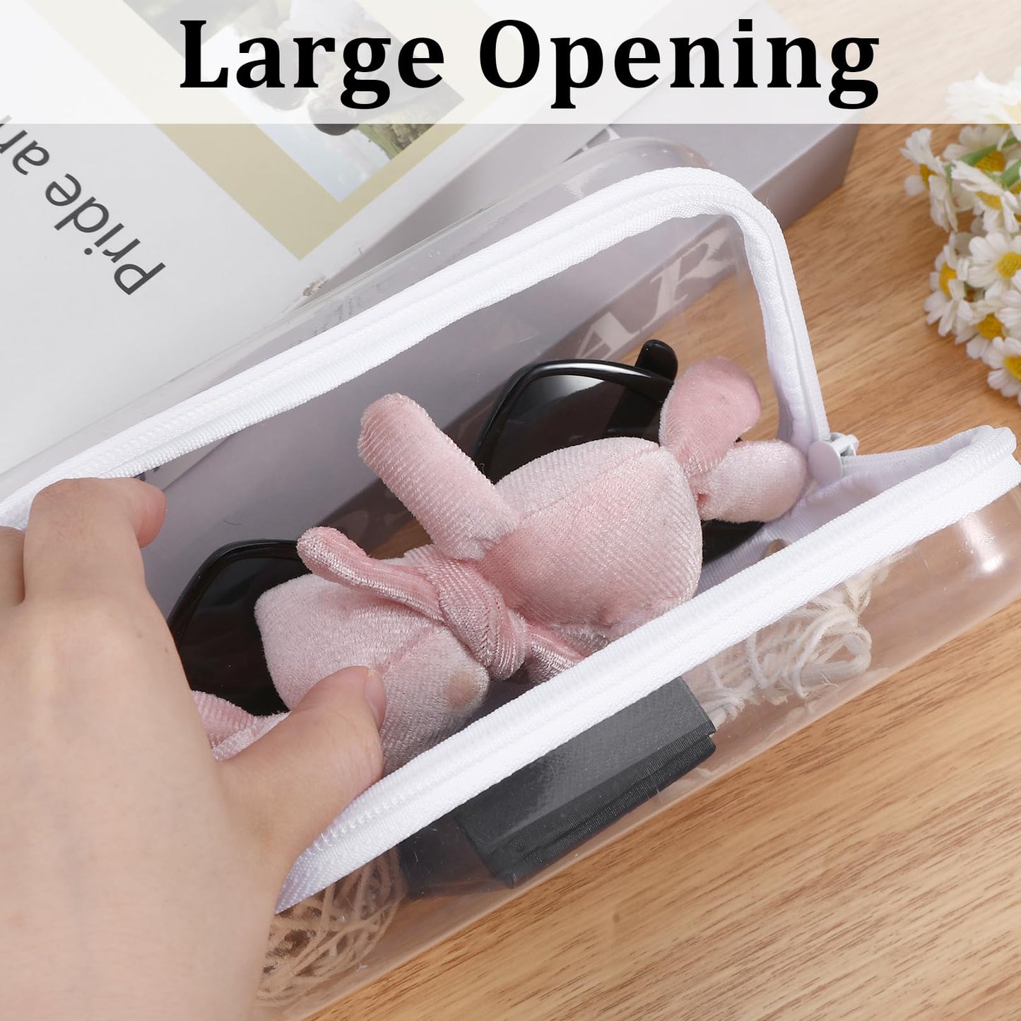 2 Pcs Clear Hard Shell Zipper Case, Portable Clear Zipper Pouches Hard Shell, Waterproof Plastic Transparent Storage Box Set with Double Zips for Cosmetic Stationery Snack Toy Storage Organizer Bins