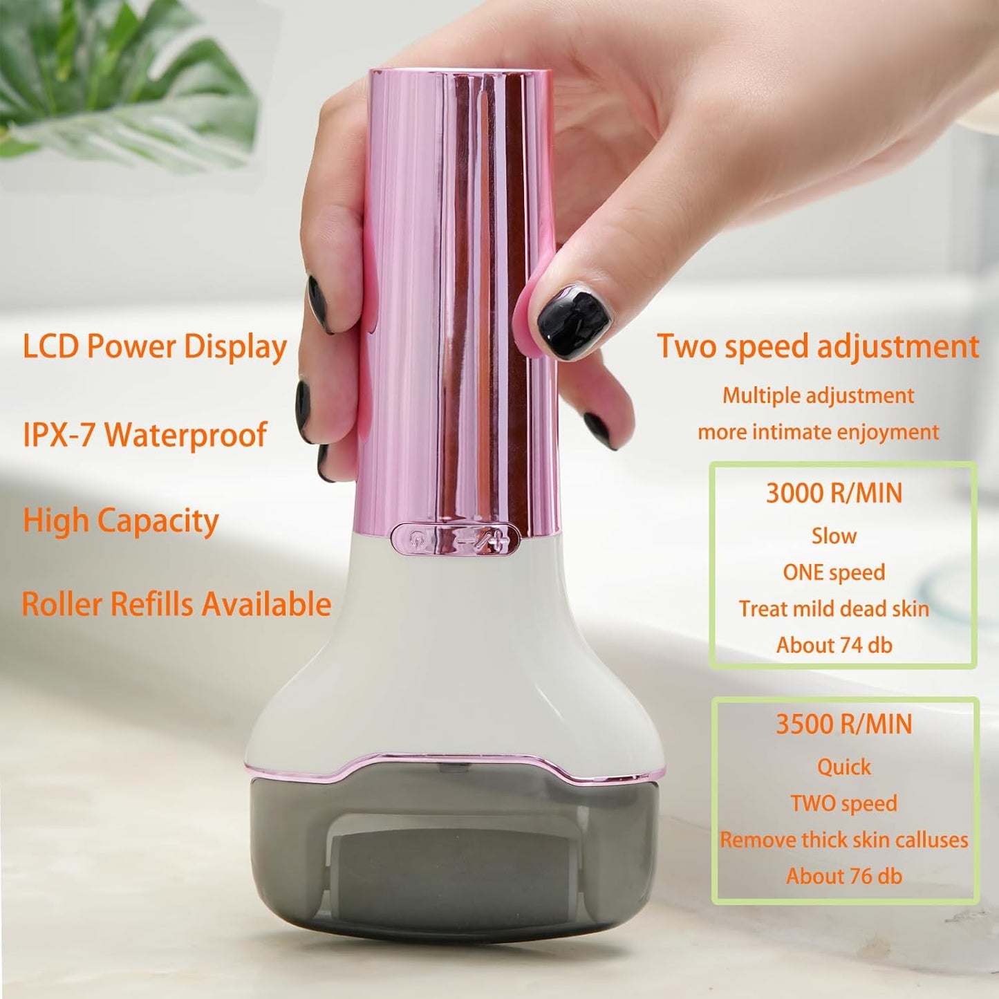 Electric Foot Callus Remover - Waterproof Rechargeable Pedicure Tool | Portable Foot File in Pink