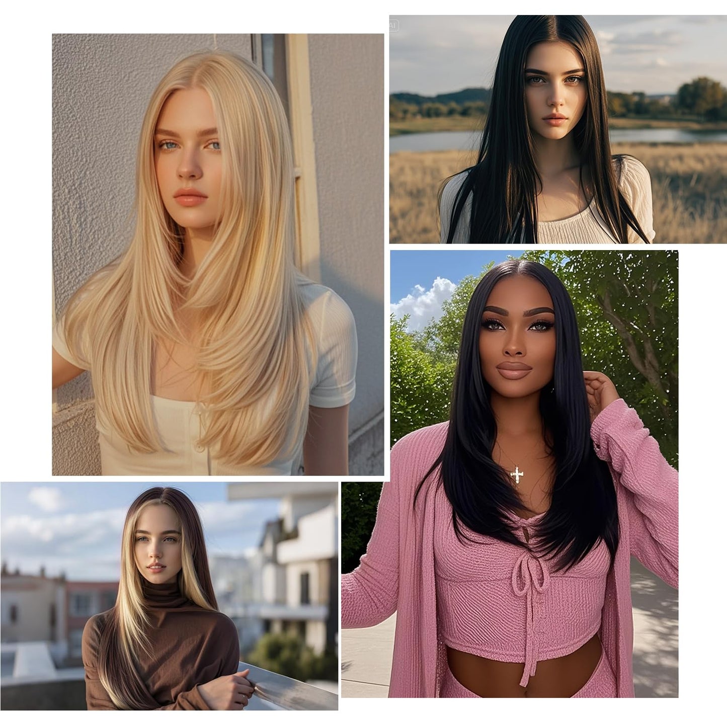 BrittyHair Blonde Wigs for Women 26 Inches Long Straight Layered Wig Middle Part Blonde Layered Wigs Natural Looking Heat Resistant Synthetic Wig for Daily Party Cosplay Use (#Mixed Blonde, 26 Inch)