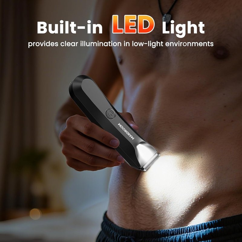 MAXGROOM Body Hair Trimmer for Men - IPX7 Waterproof Electric Shaver with LED Light & Ceramic Blade | USB Rechargeable