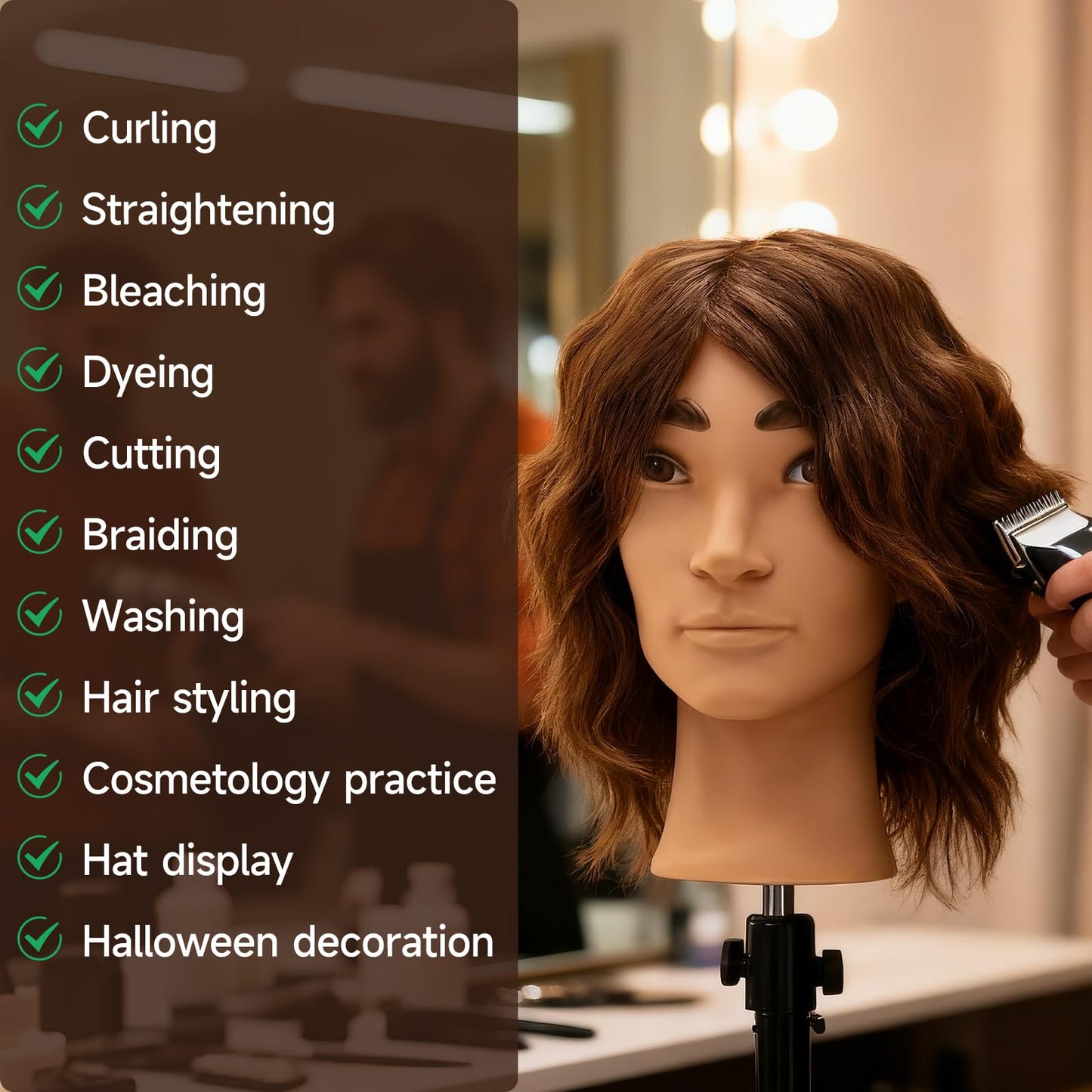 Barber Mannequin Head Male, Mannequin Head Human Hair for Practicing Haircut, Cosmetology Mannequin Head with 100% Human Hair
