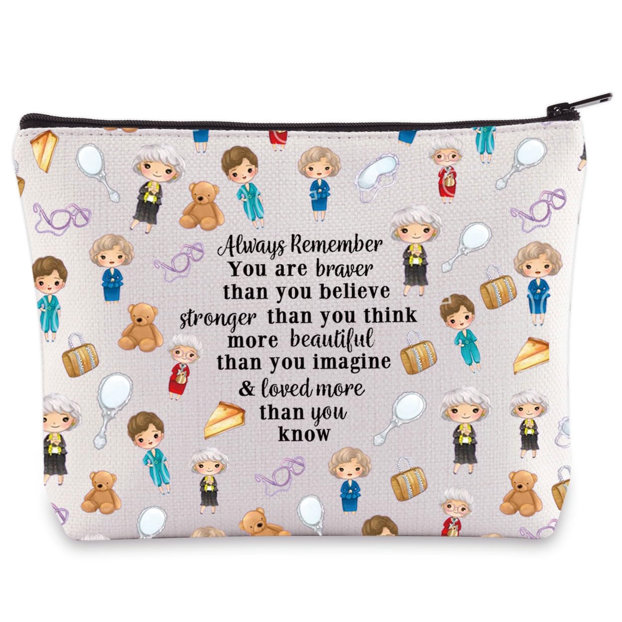 LEVLO Golden Inspired Cosmetic Make Up Bag Golden TV Show Fans Gift You Are Braver Stronger Smarter Than You Think Makeup Zipper Pouch Bag For Women Girls (Golden LT)