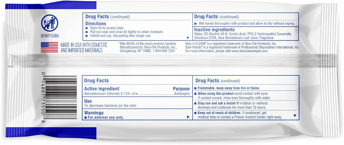 Sensitive Skin Wet Hand Wipes - Aloe Infused Hypoallergenic | 90 Count (8-Pack)