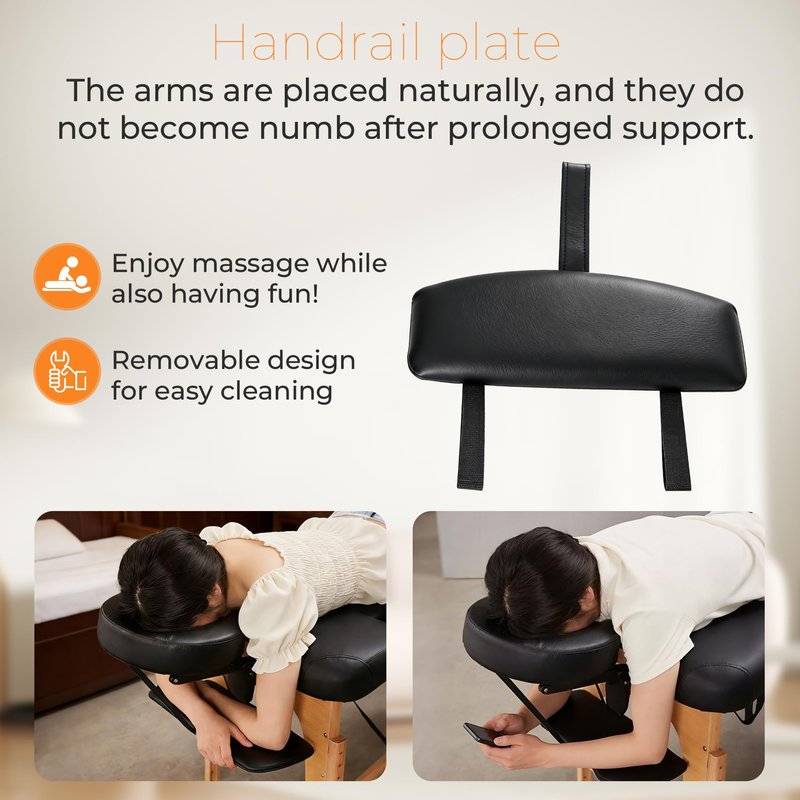 Massage Headrest for Bed with Arm Rest,Adjustable Face Cradle for Home Massage Kit,Portable Bed Massage Head Holder & Face Down Pillow After Eye Surgery,With Pillow Covers (Fabric & PU Leather),Black