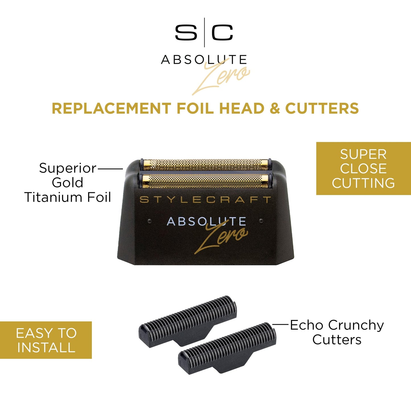 StyleCraft Replacement Gold Titanium Foil Head with Two Echo Cutters for Absolute Zero Men's Shaver