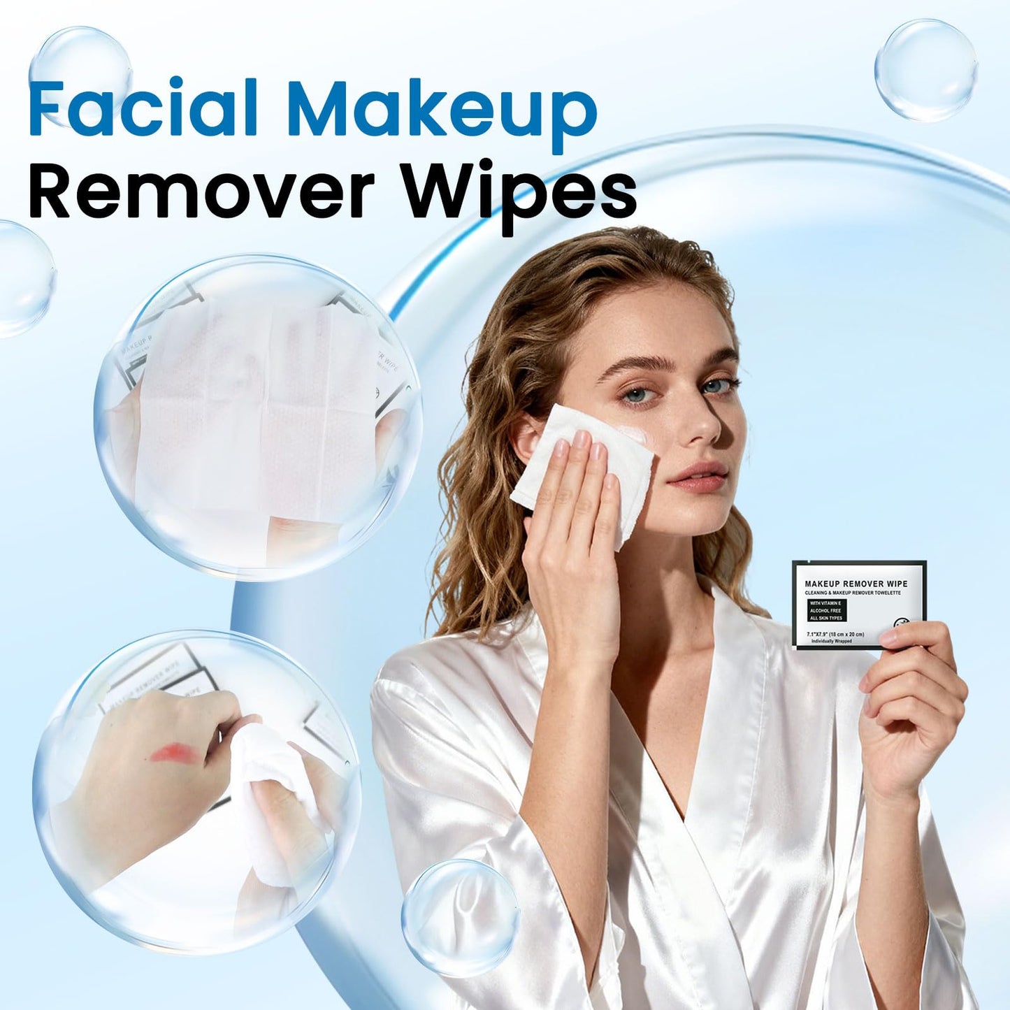 HAIFOTRVA Individual Makeup Remover Wipes Bulk - Pack of 200,Black Individually Wrapped Face Cleansing Wipes Travel Size for Mascara,Lipstick,Skin Care,Hotel Toiletries