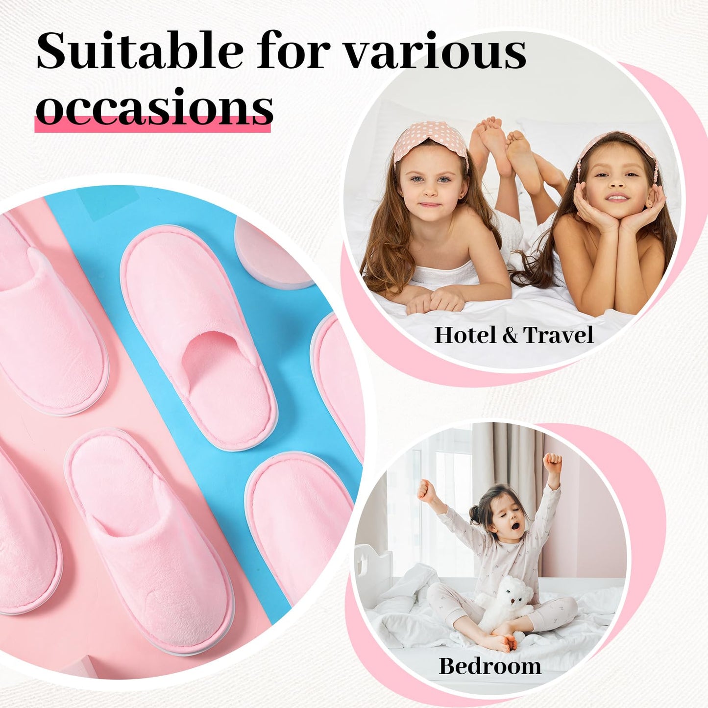Twistover 12 Pairs Kids Disposable Slippers for Guests Closed Toe Non Slip Spa Slippers Bulk Soft House Slippers Winter Warm Flip Flops for Boys Girls Travel Hotel Party Indoor Outdoor (Pink)