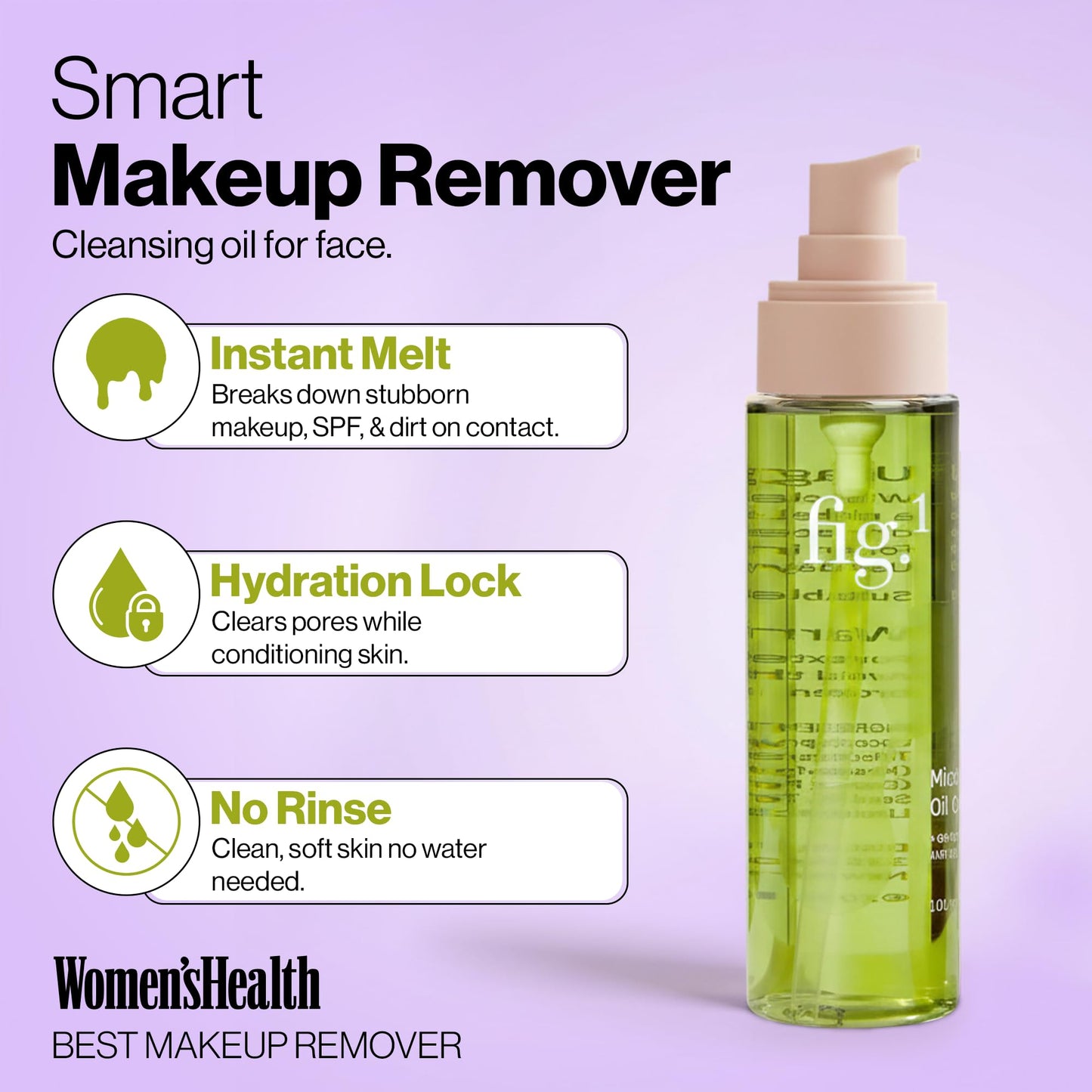 Fig.1 Micellar Oil Cleanser for Face - Makeup Remover Cleansing oil, Facial Cleanser - Squalane & Grapeseed Oil Formula, Cleanse without Clogging Pores, Acne-Prone Facial Skincare, Refillable 3.4 Oz