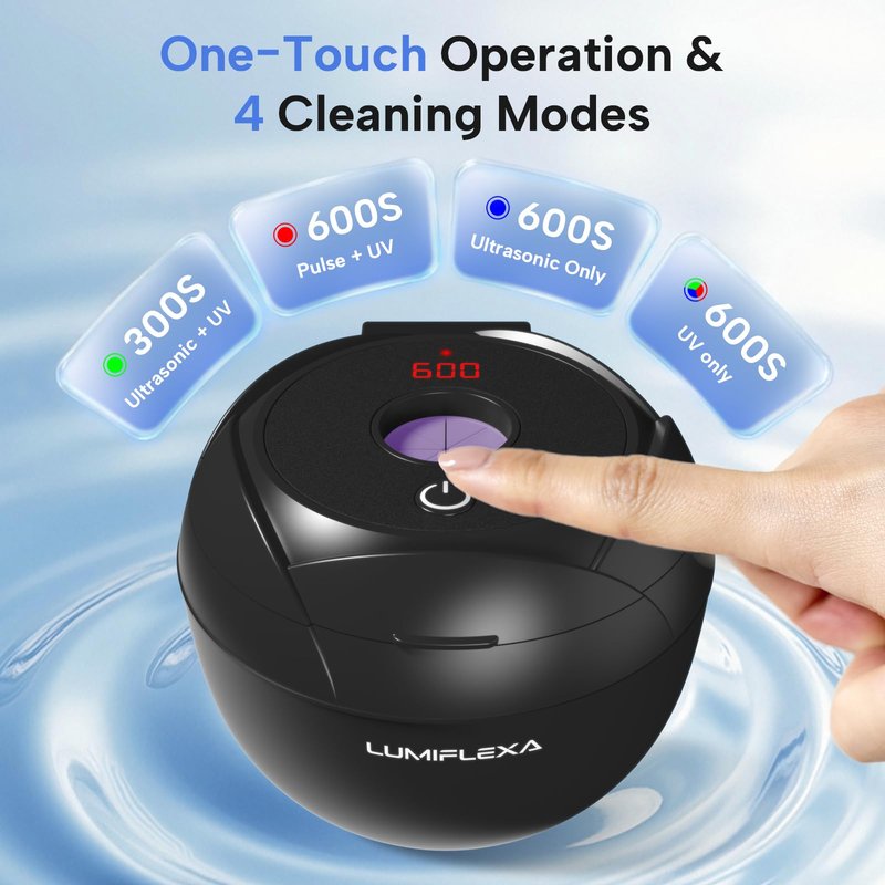 Lumiflexa Ultrasonic Retainer Cleaner-45kHz Retainer Cleaner Machine,4 Modes Ultrasonic Cleaner for Dentures, Aligners,Mouth Guards, Braces,Toothbrush,Jewelry-200ML Dental Pod(Black)