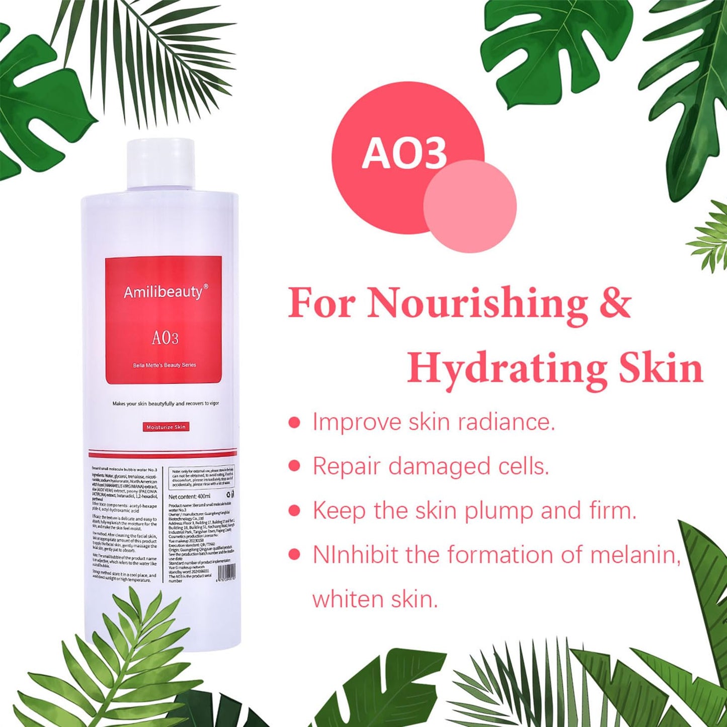 REEOOH Serums AS1 SA2 AO3, 400ml Peeling Solution Salon Skin Scrub, Facial Cleansing Moisturizing Skin Care, for Small Bubble Skin Care Facial Mask Machine, Ideal Gift for Women