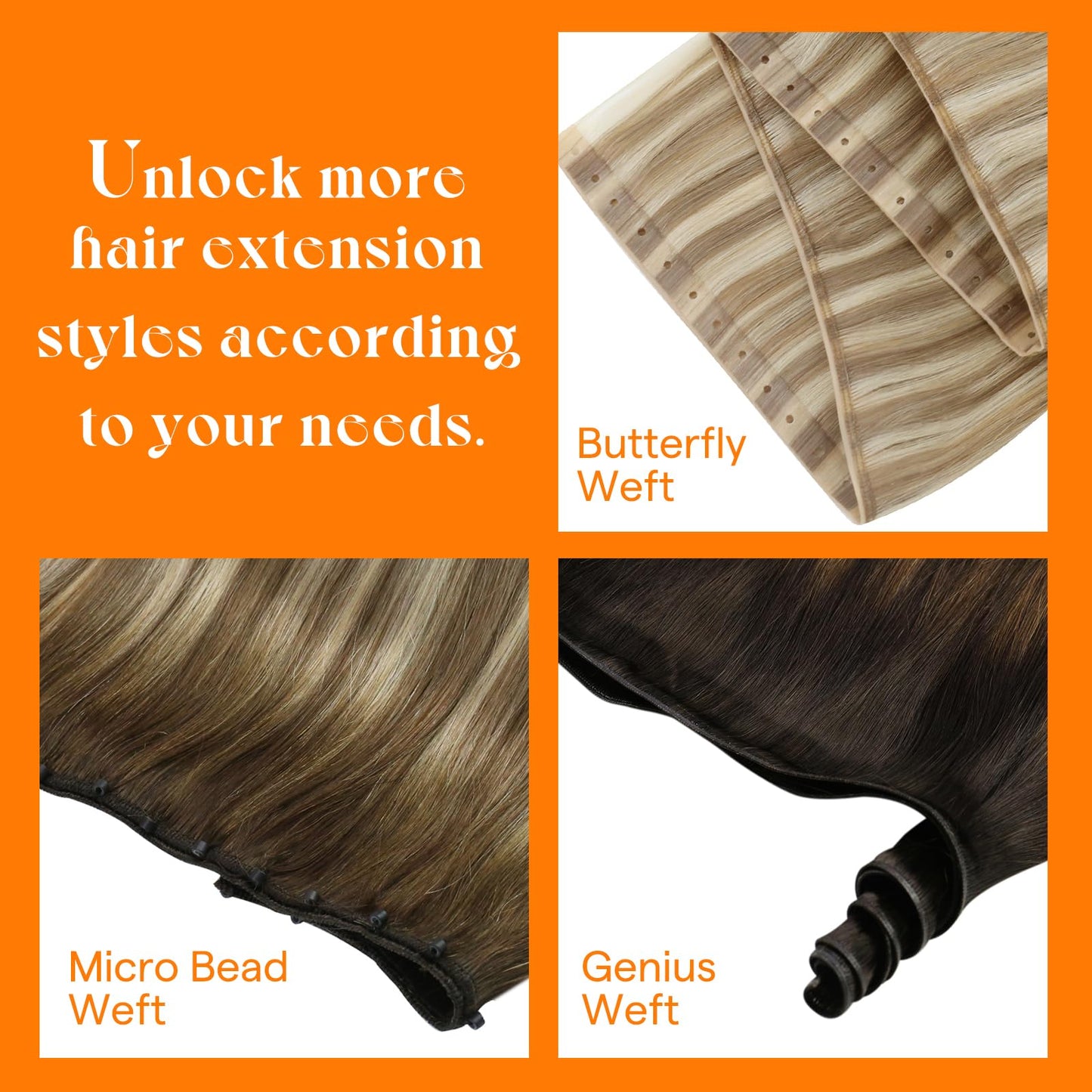 Sunny Hair Sew in Hair Extensions Real Human Hair Highlights Double-Wefted Light Brown with Platinum Blonde Short Hand-Tied Bundles All-Day Comfort 12 Inch 70G