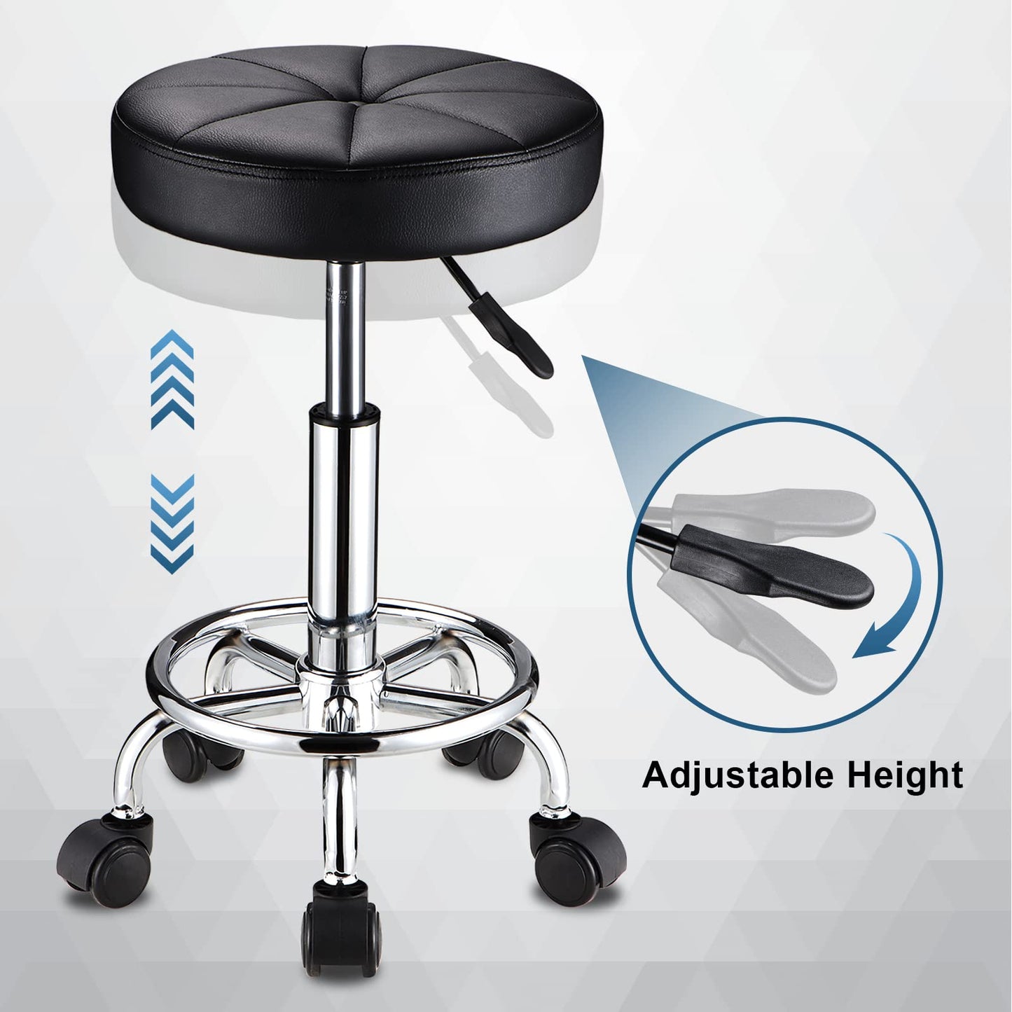 HMTOT Round Rolling Stool with Wheels Height Adjustable Swivel Stool Chair for Spa Salon Massage Black