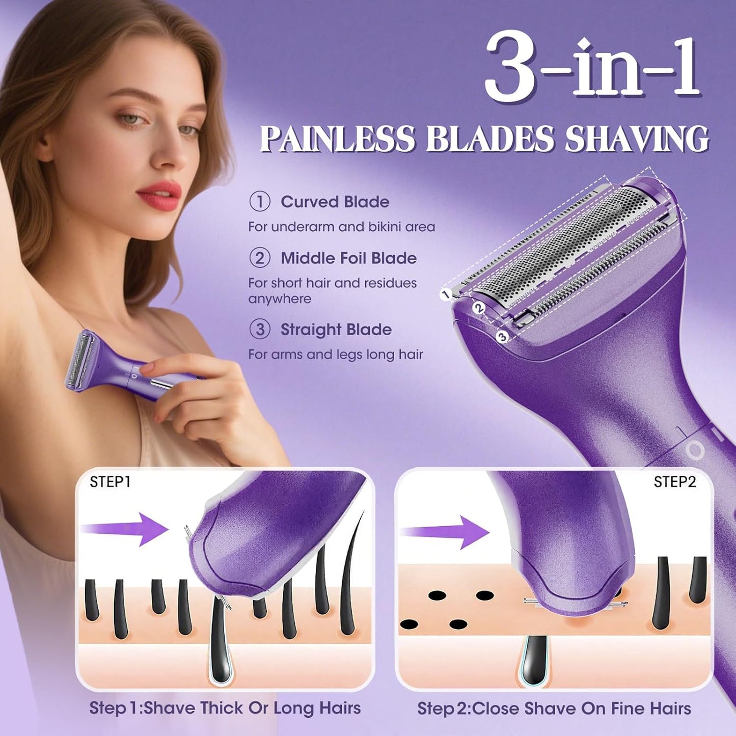 Electric Razor for Women - 6-in-1 Bikini Trimmer & Shaver for Body, Face, Eyebrow Hair Removal | IPX5 Waterproof