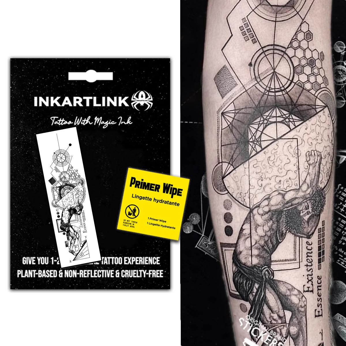 INKARTLINK Temporary Tattoos, Semi Permanent Tattoo Adult Art Design Waterproof Temp Tattoo Stickers Realistic Look, No Adhesive, Lasts 1-2 Weeks (Atlas)