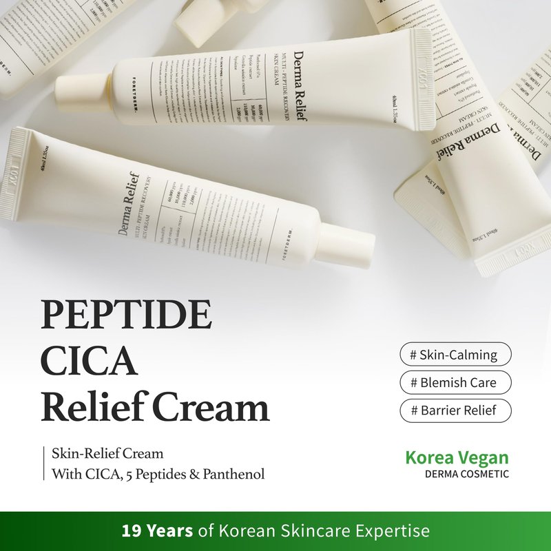 FORETDERM Peptide Derma Relief Cream – EGF, CICA & Panthenol Barrier Support Face Moisturizer, Korean Skincare for Sensitive Skin, Soothing & Calming Irritated Skin, Unscented, 1.35 Fl Oz