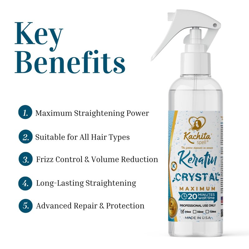 Kachita Spell Keratin Crystal Maximum 20-Minute Express Keratin Hair Straightening Treatment Spray for Long Lasting Blowouts, Home & Professional Use, Keratina / Queratina en Spray, 16 fl oz