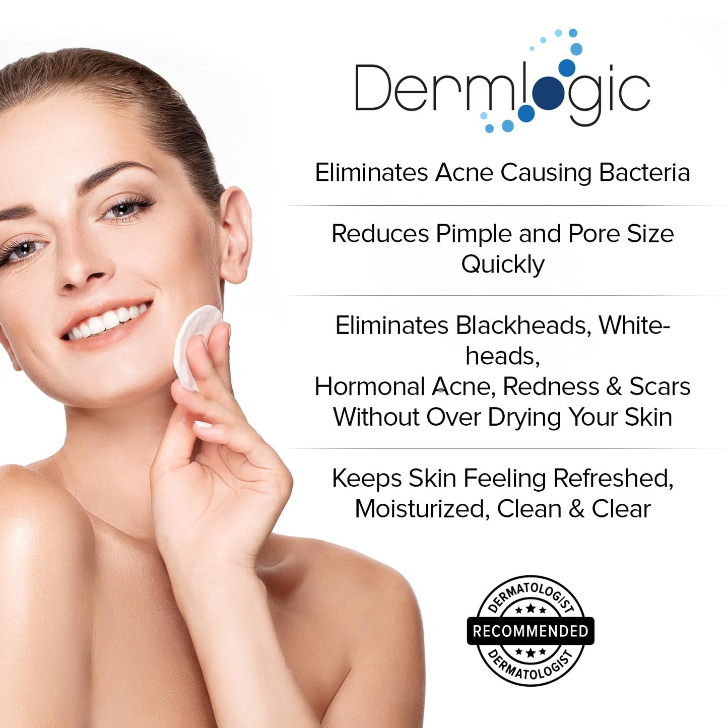 Dermlogic Acne Treatment Pads - Glycolic, Lactic & Salicylic Acid for Oily Skin | Clears Clogged Pores & Breakouts