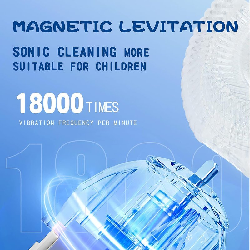 Kids U Shaped Electric Toothbrush - Sonic 360-Degree Cleaning, 5 Modes, IPX7 Waterproof | Cartoon Dinosaur Design (Ages 2-6, Blue)