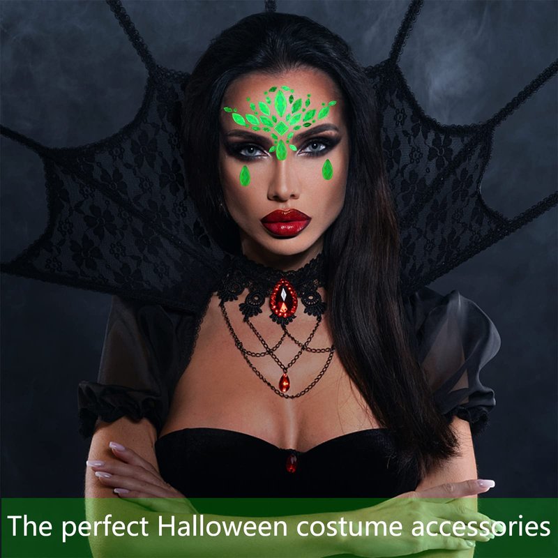 Glows Face Gems Jewels, 4 Pack Noctilucent Stickers Glow in the Dark Tattoo Crystals Body Gems Stick on for Halloween Carnival Festival Party