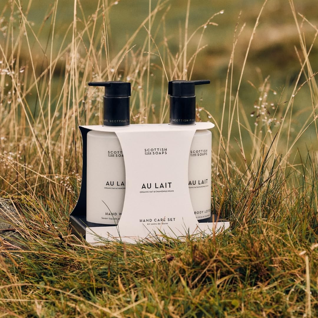 Scottish Fine Soaps Au Lait Luxury Hand Care Collection Set, Oat & Chamomile Milk, Vegan Friendly, Chocolate, Coconut & Sandalwood Fragrance