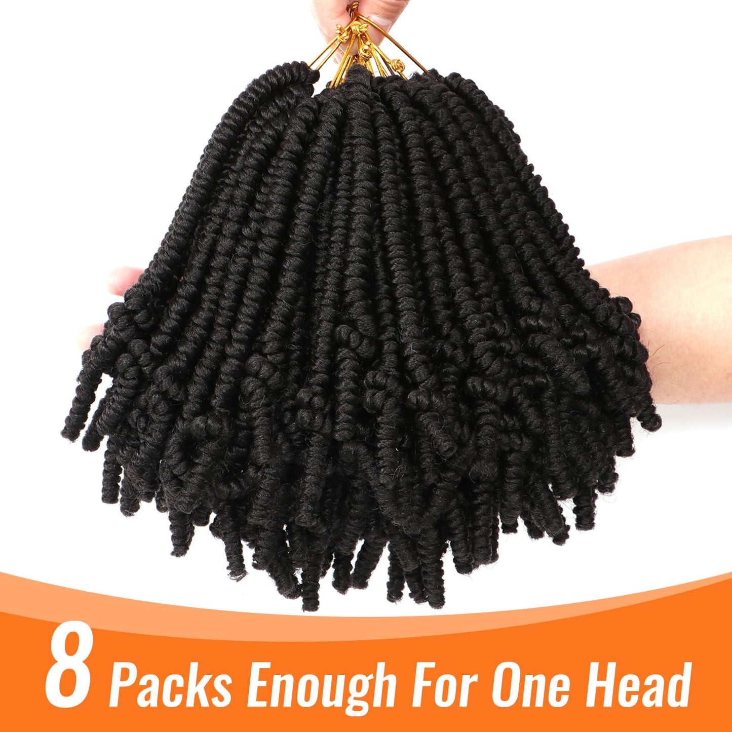 Lifabeauty 8 Packs Short Bob Spring Twist Crochet Hair 8Inch Pretwisted Passion Twist Crochet Hair Curly Pre Looped Crochet Braids Hair Kids Twist Crochet Hair for Black Women (8 Inch, 1B#)