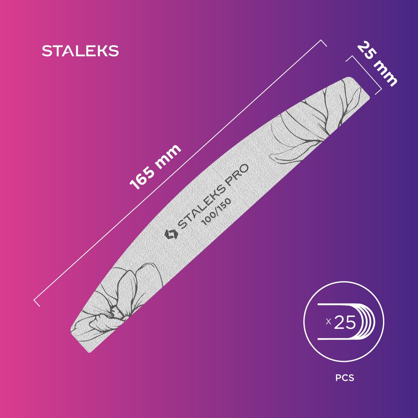 STALEKS PRO Expert 40 Crescent Mineral Nail File (100/150 Grit, 25 Pcs) – Professional Double-Sided File for Artificial & Thick Natural Nails