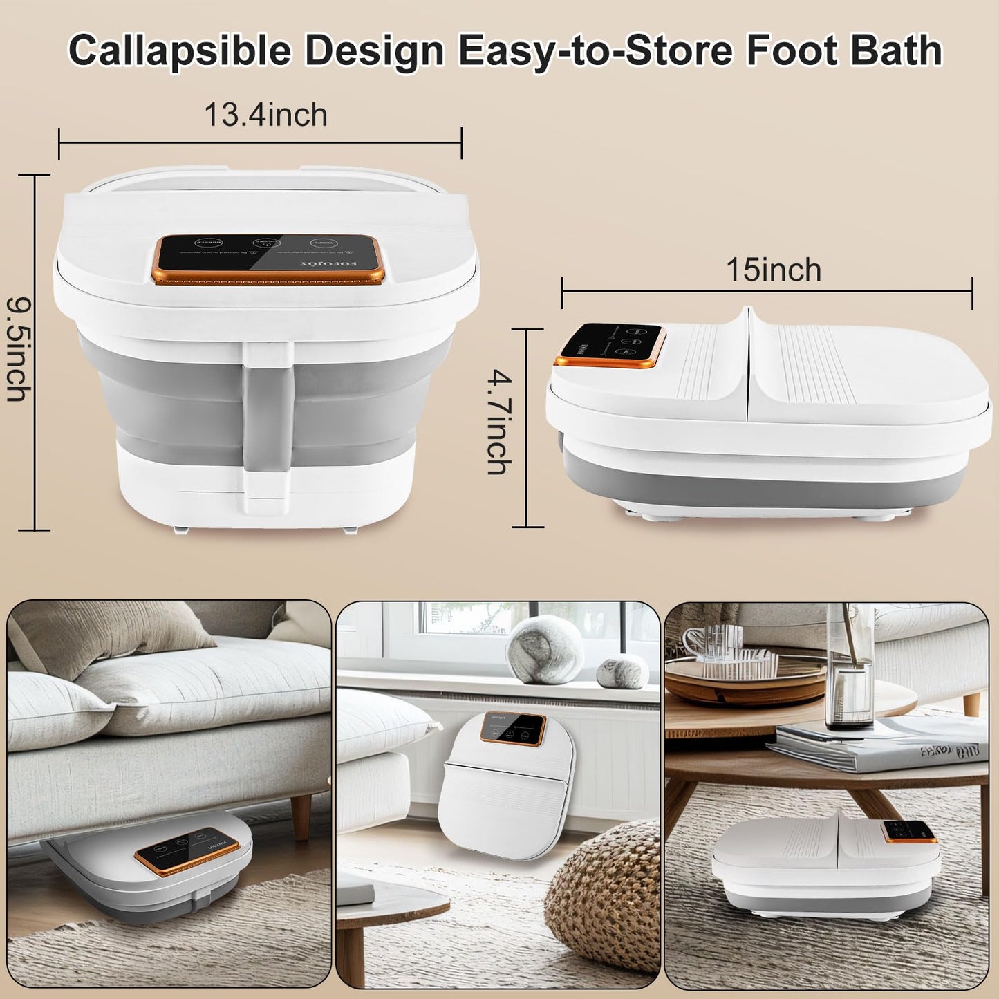 FOFOJÔY Collapsible Foot Spa with Heat and Remote Control, Massage Rollers, Bubble, Foot Pedicure Kit, Temperature Control, Red Light, Foot Bath and Pumice Stone Pedicure Foot Spa