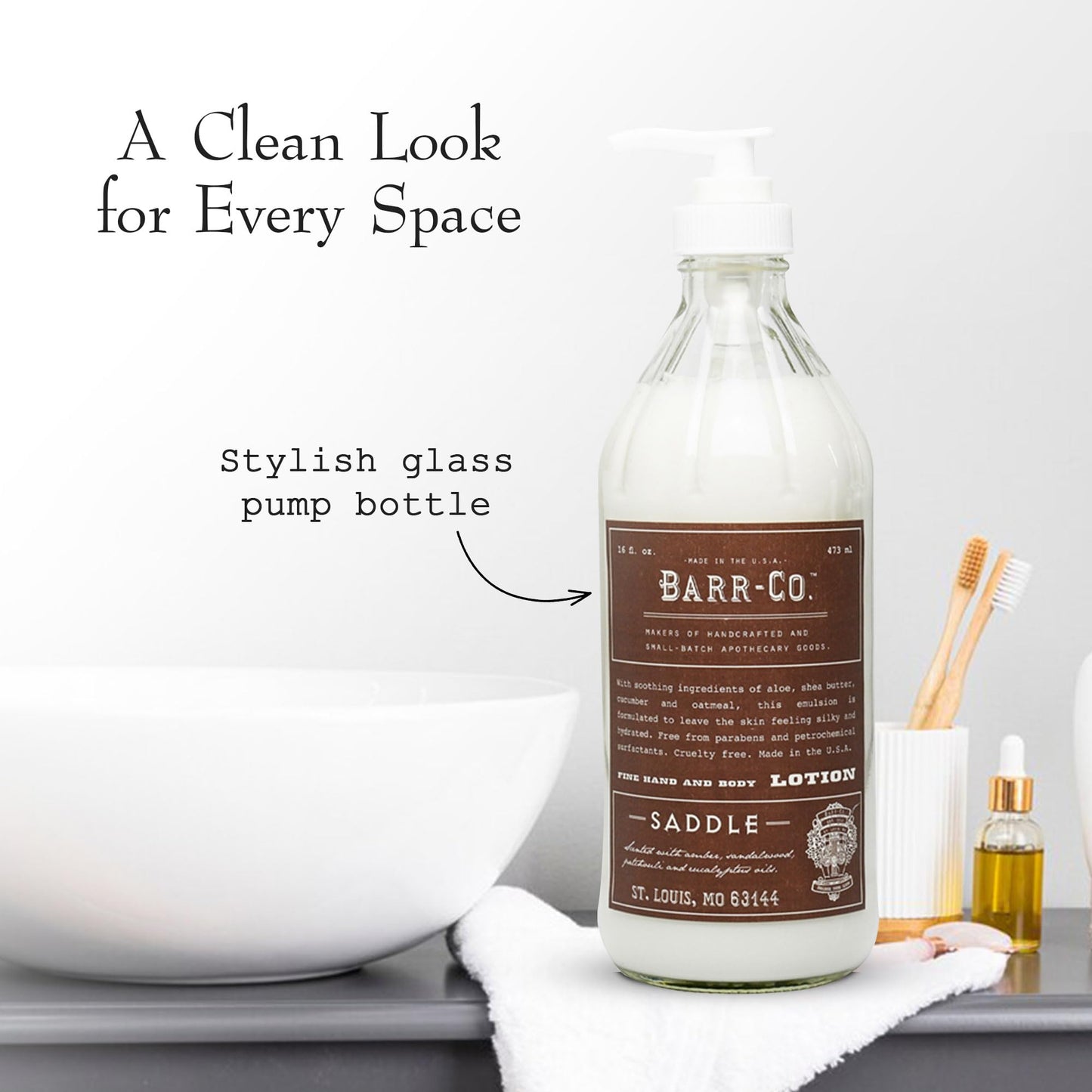 BARR-CO. Saddle Scent Shea Butter Lotion, Amber Scent with Sandalwood & Musk, Shea Moisturizing Lotion for Sensitive Skin, 16 fl oz