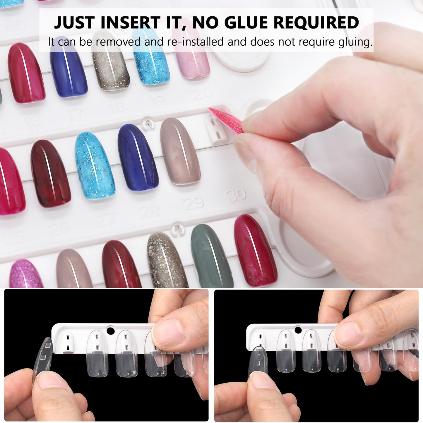 I·B·N G Nail Display Book Plastic Nail Swatch Book, C10 Nail Polish Color Swatch Nail Color Display with Clear Replacement Nails and Nail Polish Number Labels, Reorganizable, No Glue Required, White