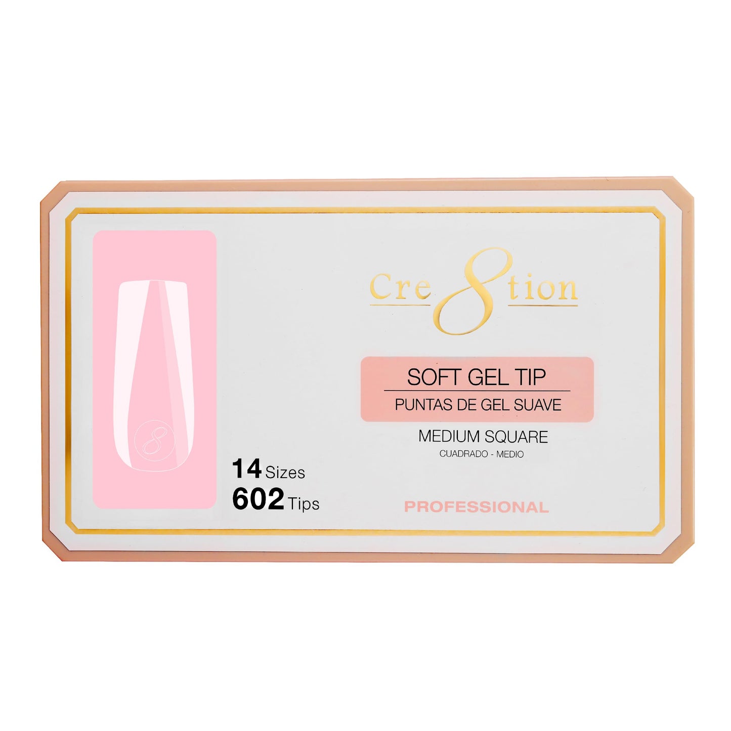 Cre8tion Soft Gel Nail Tips, Medium Square Shape, 602 Tips in 14 Sizes (00-9) for Professional Nail Extensions