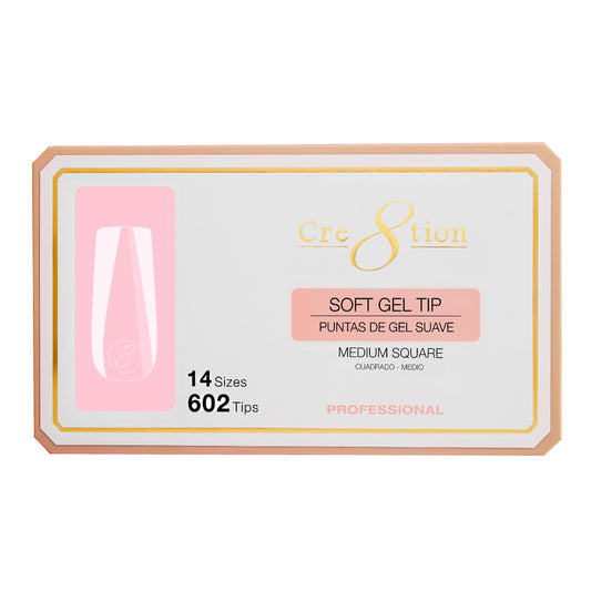 Cre8tion Soft Gel Nail Tips, Medium Square Shape, 602 Tips in 14 Sizes (00-9) for Professional Nail Extensions
