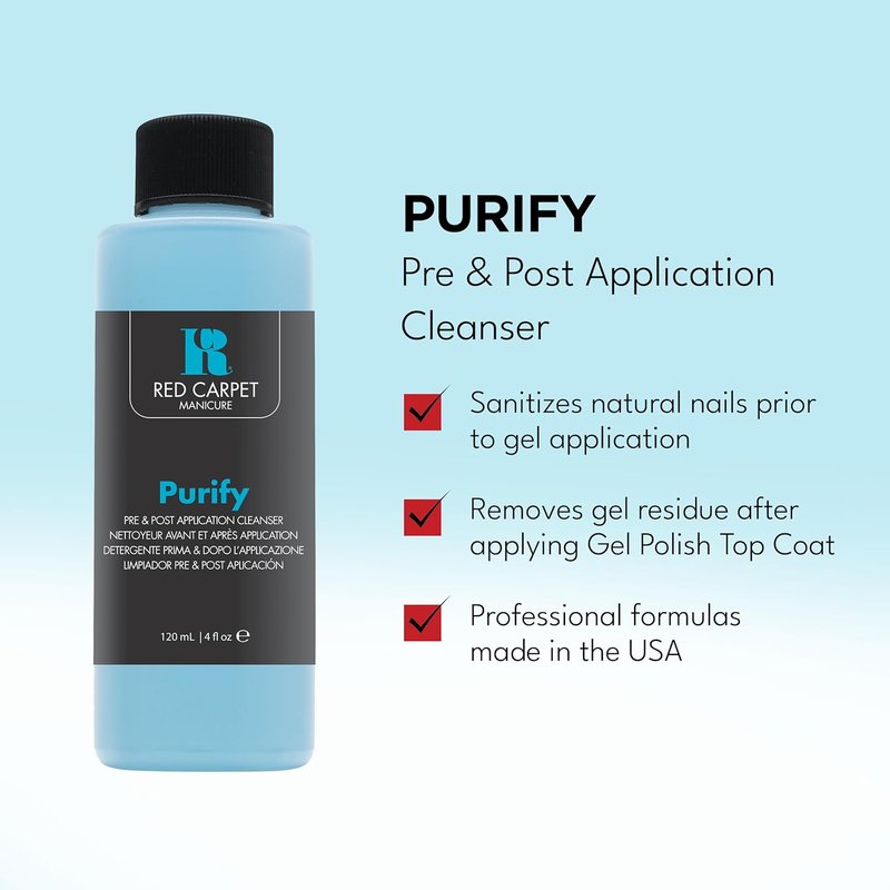 RC Red Carpet Manicure Purify Gel Cleanser - Removes Tacky Residue, Skin-Safe Formula | 4 Fl. Oz.