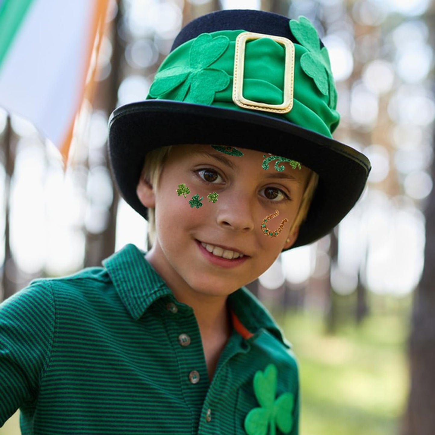 St. Patrick’s Day Face Gems Sticker,Glitter Shamrock Face Sticker for Women,Clover Temporary Stickers,Waterproof Sticker Face Eye Decoration for Adult Child 2Sheets