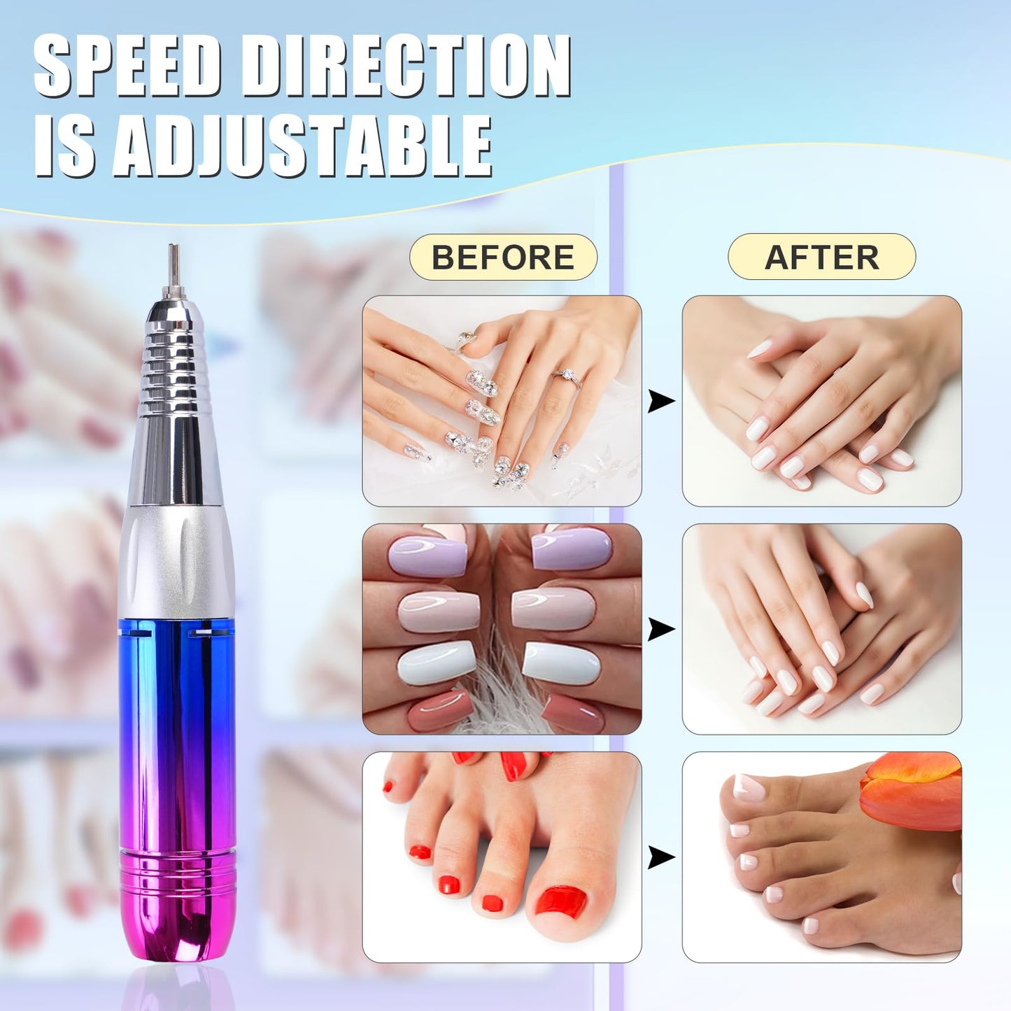 Professional Electric Nail Drill Machine for Acrylic Nails, 35000 RPM Electric Nail File Tool Set, Portable E-File Rechargeable Manicure Pedicure Polish Kit for Home Salon Tech (Heart Sunset Blue)