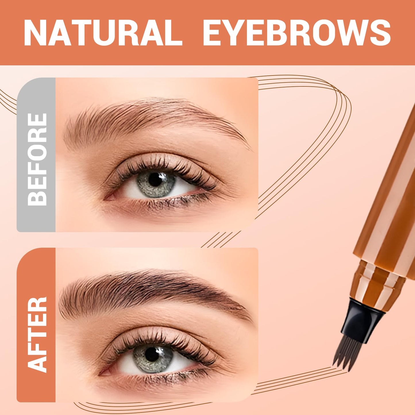 Microblading Eyebrow Pencil, Magic Eyebrow Contouring Pencil with a Micro-Fork Tip, 3D Waterproof 4 Tipped Eyebrow Pen for Hair-like Brows Makeup Effect for Women (02 Dark Brown)