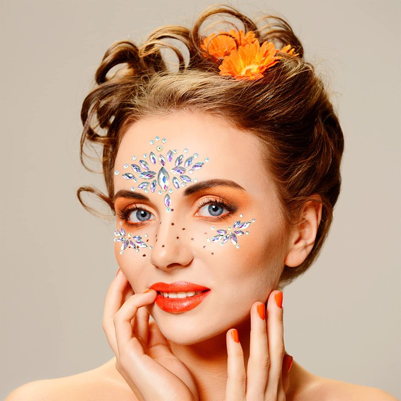 Glows Face Gems Jewels, 4 Pack Noctilucent Stickers Glow in the Dark Tattoo Crystals Body Gems Stick on for Halloween Carnival Festival Party