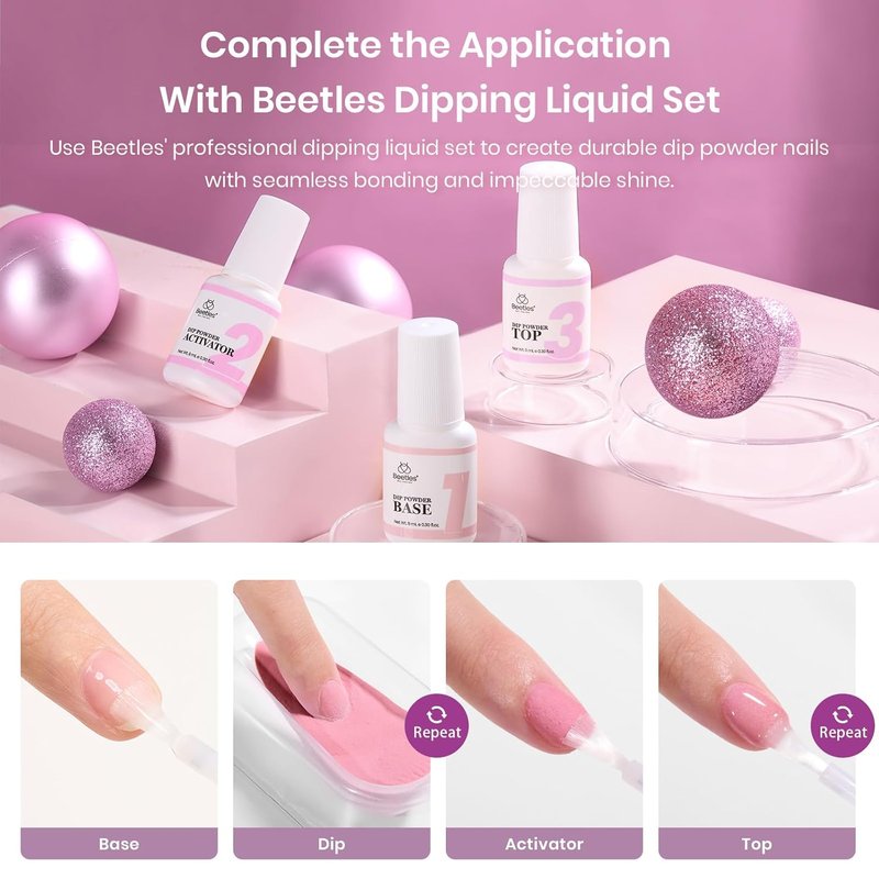 Beetles Dip Powder Nail Kit - 20 Colors Including Nude, Pink & Blue Glitter | Complete Manicure Set with Base, Top Coat & Activator