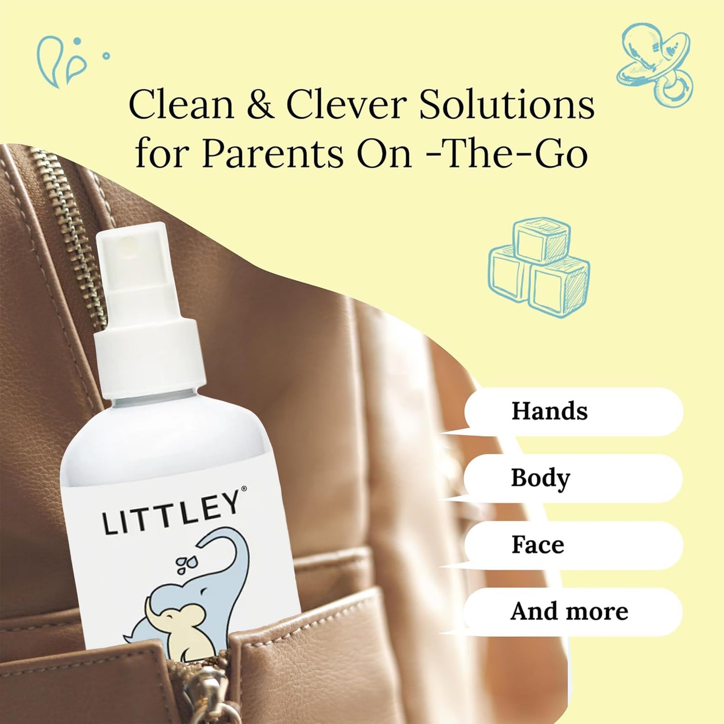 Littley Infant & Toddler Hand Cleanser | Alcohol-Free HOCl Spray for Delicate Skin | Fragrance-Free Formula | Gentle & Convenient Hand Mist | Portable Travel Size | 8 oz