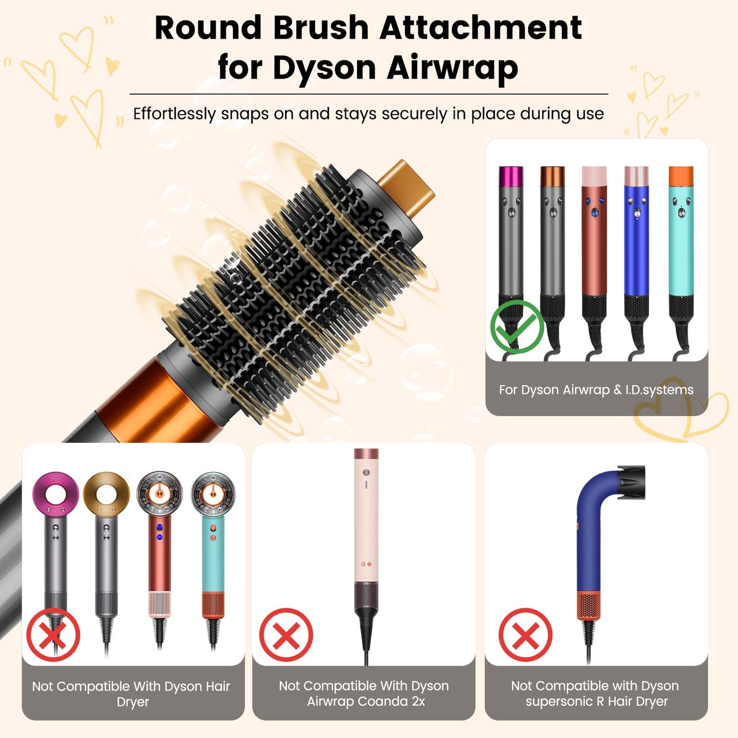 PUREGUST Upgraded 2.3inch Round Volumizing Brush Attachment for Dyson Airwrap HS01 HS05 HS08 Accessories, Upgraded Bristles for Dry Hair Add Volume Style Bangs Smooth Hair