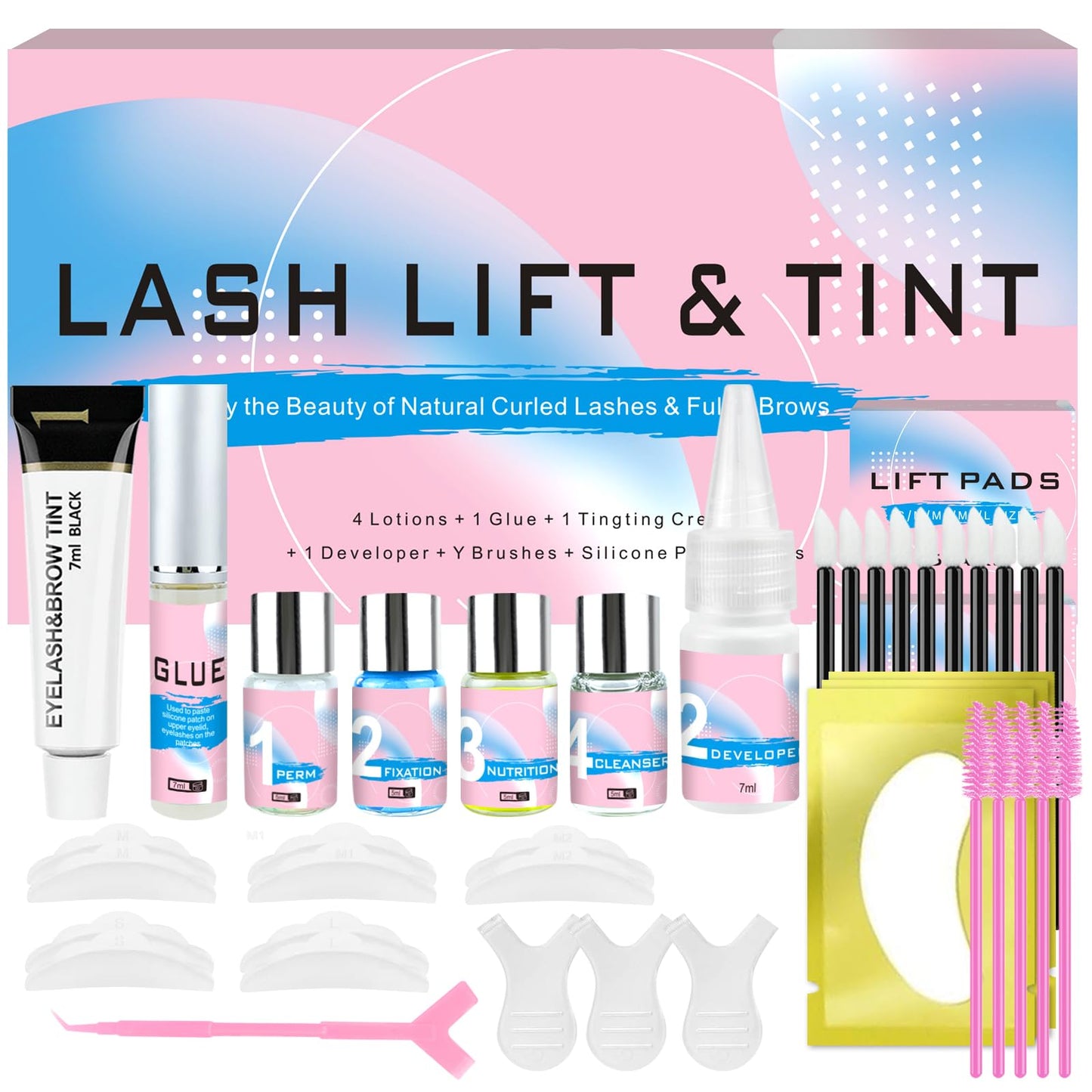 Lash Lift and Black Kit, Eyelash Perm and Black Kit, Professional Black Color Eyelash & Eyebrow Lift Set, Quick Lifting & Voluminous Coloring for Lash Lifting, Easy to Use & Lasting Curl at Home
