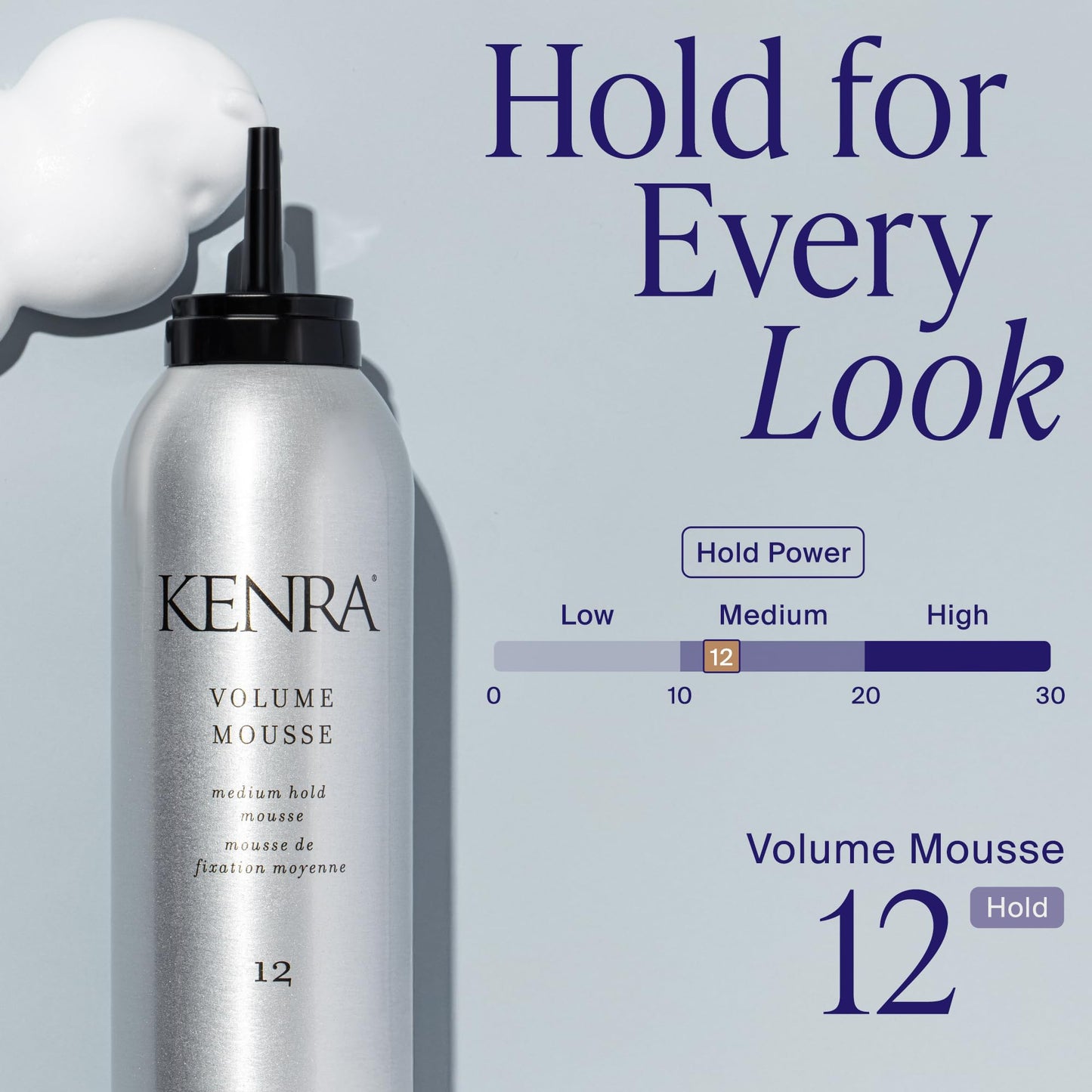 Kenra Volume Mousse 12 | Medium Hold Mousse | Non-Drying, Non-Flaking Lightweight Formulation |Styling Control Without Stiffness Or Stickiness | Tames Frizz & Conditions | All Hair Types | 8 oz