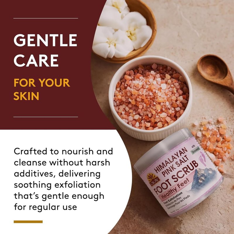 Himalayan Pink Salt Foot Scrub - Natural Exfoliating Scrub for Feet, Hands & Face | Vegan, 6 oz Jar