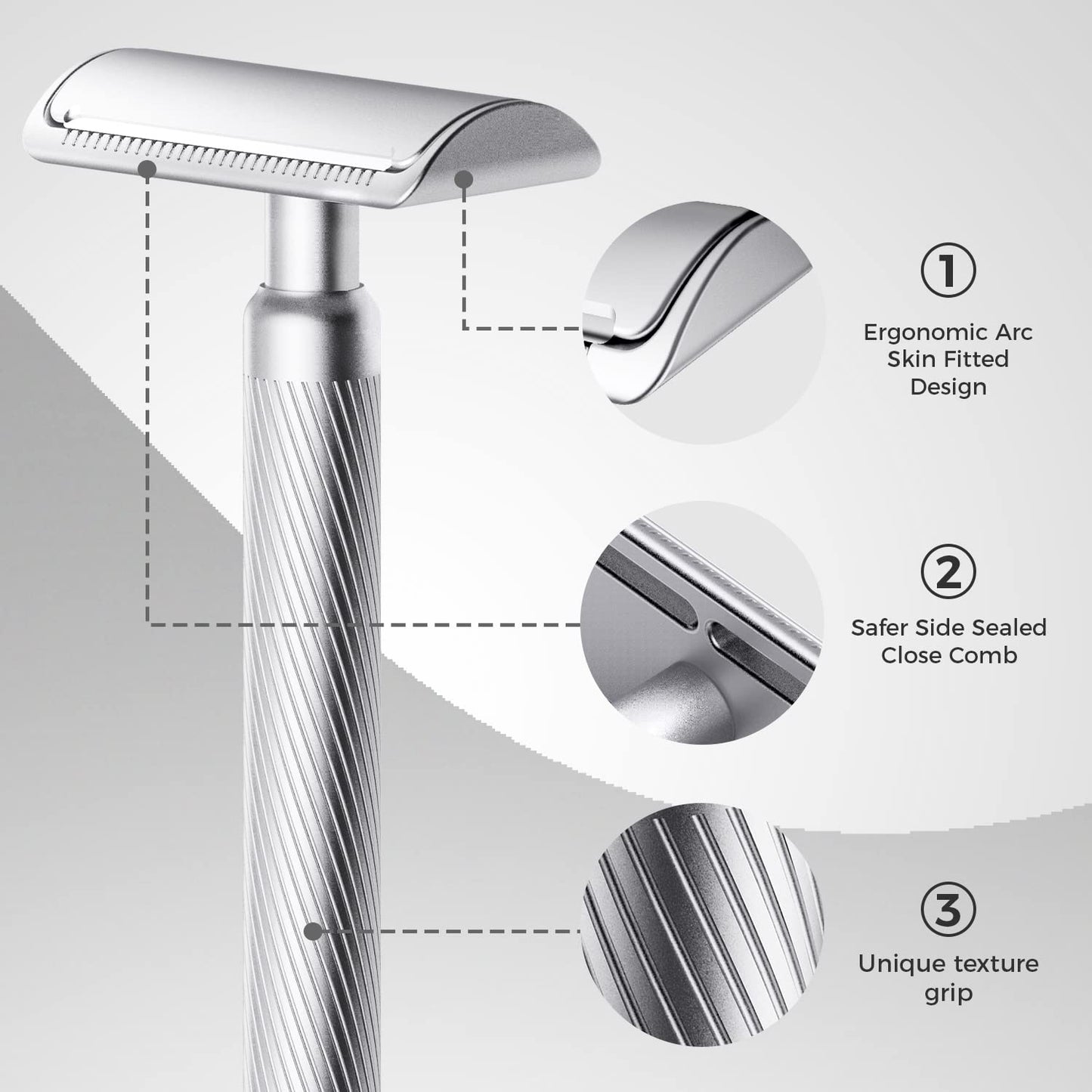 Double Edge Safety Razor for Men & Women - 2.0 Metal Razor with 10 Blades | Noble Silver