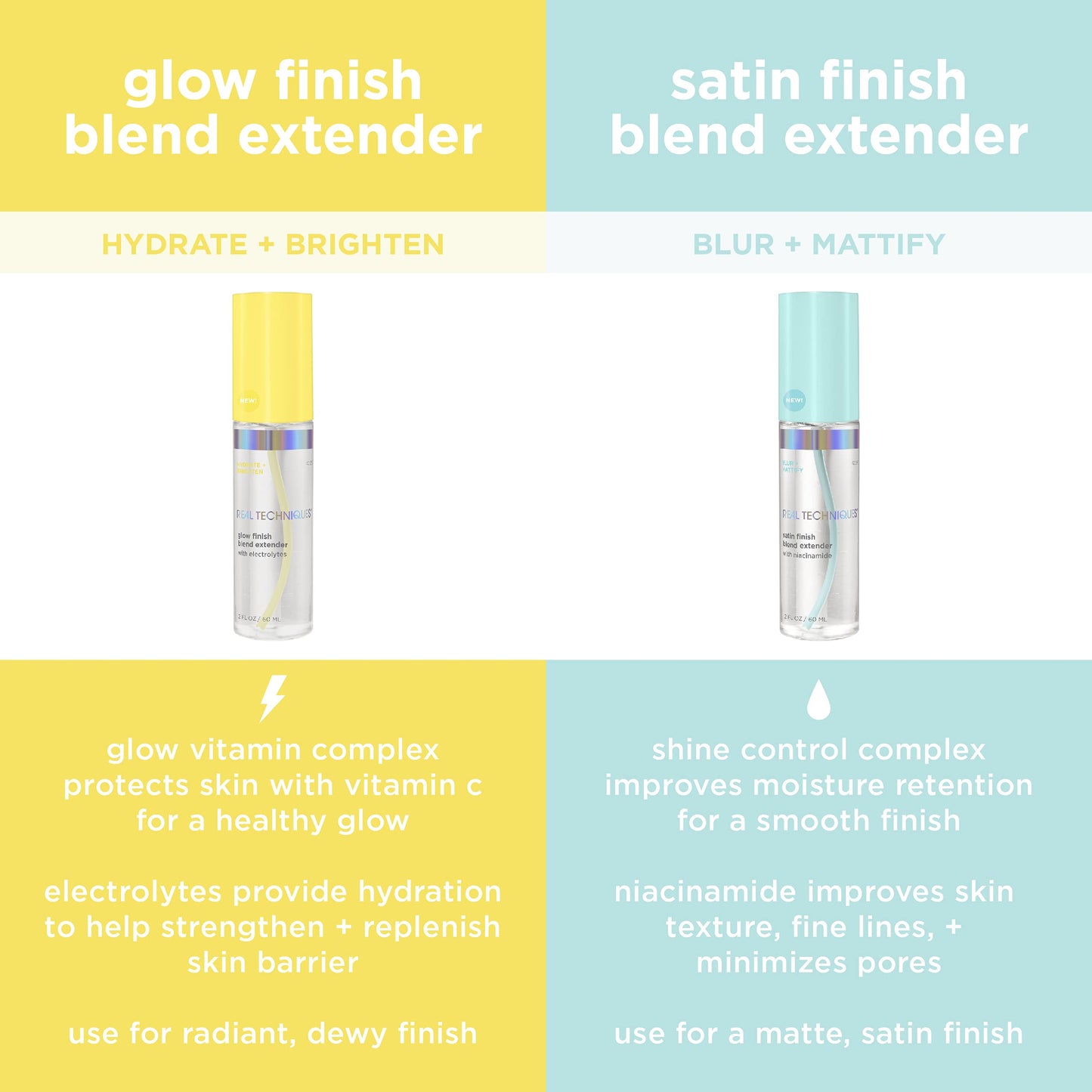 Real Techniques Sponge+ Makeup Setting Spray for Face, Hydrating with Vitamin C + Electrolytes, Makeup Sponge Mist, For Setting, Freshening, and Blending, Longer Lasting Makeup, 2 fl oz Spray Bottle