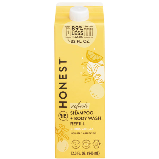 The Honest Company 2-in-1 Cleansing Shampoo Body Wash Refill Carton, Gentle for Baby, Naturally Derived, Tear-free, Hypoallergenic, Citrus Vanilla Refresh, 32 fl oz
