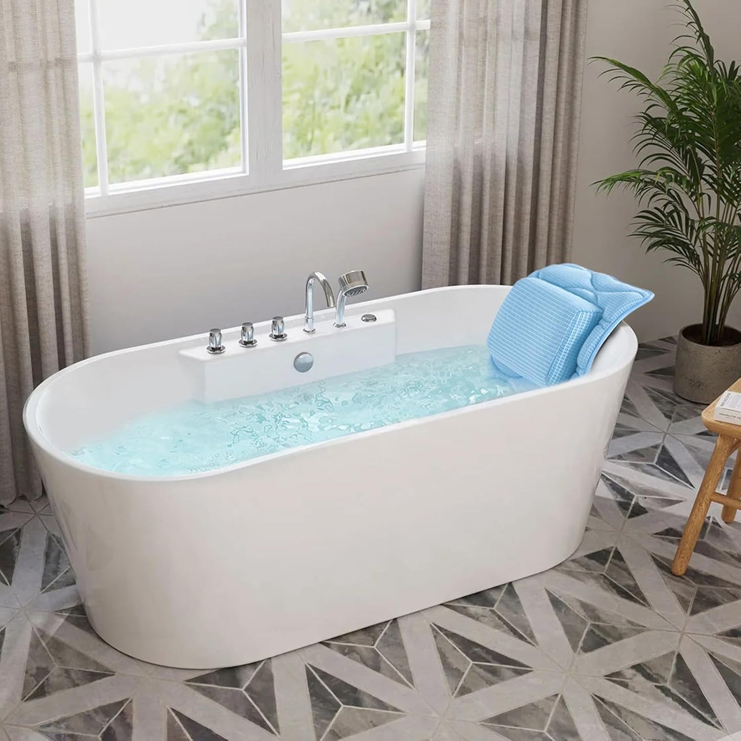 Full Body Bath Pillow - 5D Air Mesh Spa Pillow with 21 Non-Slip Suction Cups | Quick Drying, Blue