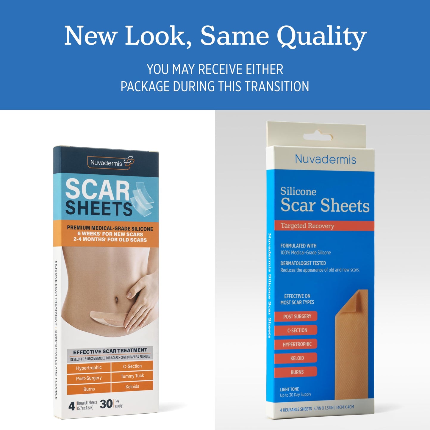 NUVADERMIS Silicone Scar Sheets & Scar Cream Gel - C-Section, Tummy Tuck, Keloid, Acne Removal Treatment - Advanced Post Surgery Supplies - Scars Removal Treatment