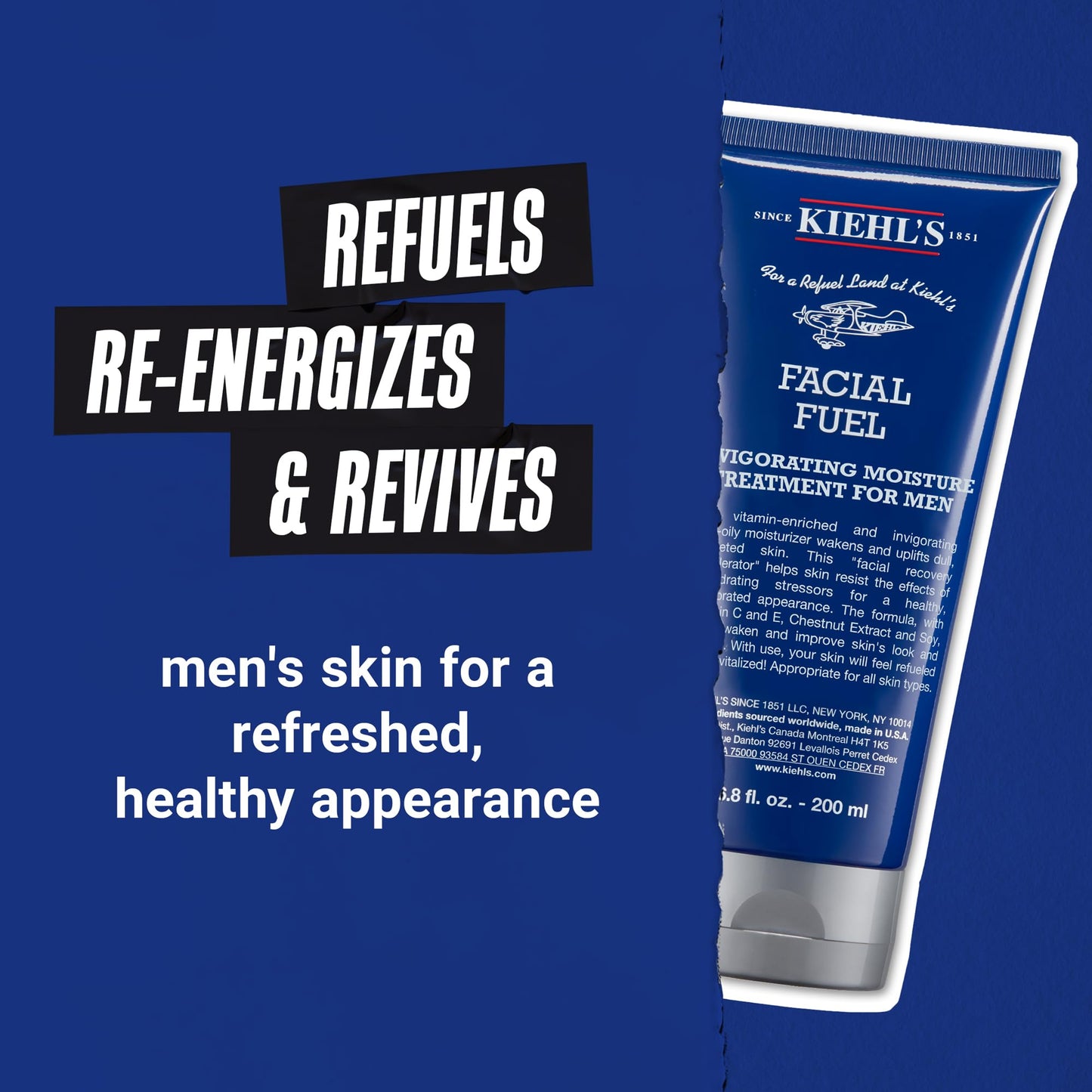 Kiehl's Facial Fuel Moisturizer, Men's Face Cream, with Vitamin C and Caffeine that Contain Antioxidants to Help Energize and Reduce Dullness, Non-Greasy, Paraben, and Sulfate Free - 2.5 fl oz