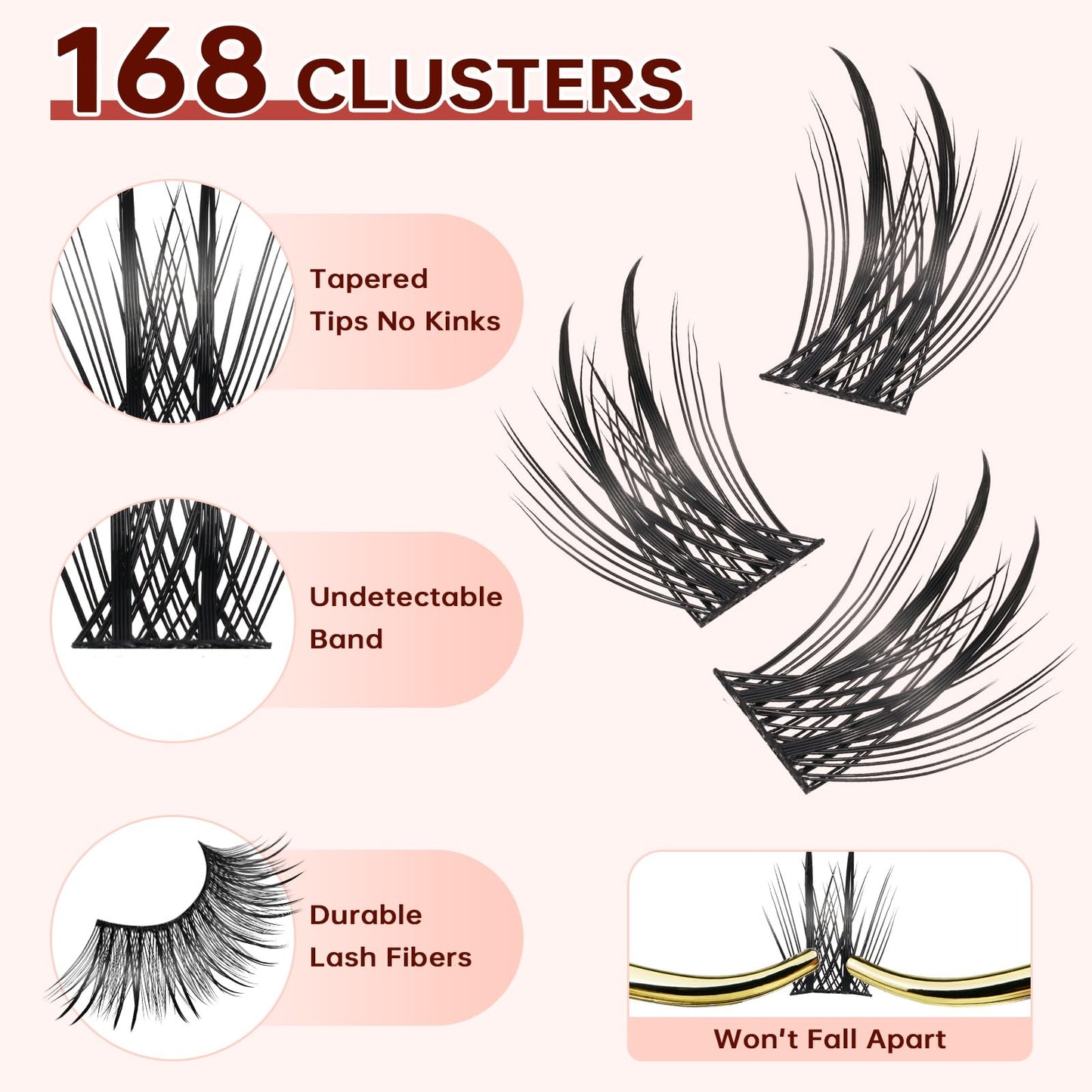 JOLIETIFY Lash Extension Kit, Faux Mink 8–16mm Clusters, Sculpted Accent Style with Dual-Bundle Design, Lightweight Volume, Waterproof Bond & Seal, Individual Lashes with Tweezers & Remover, Easy DIY